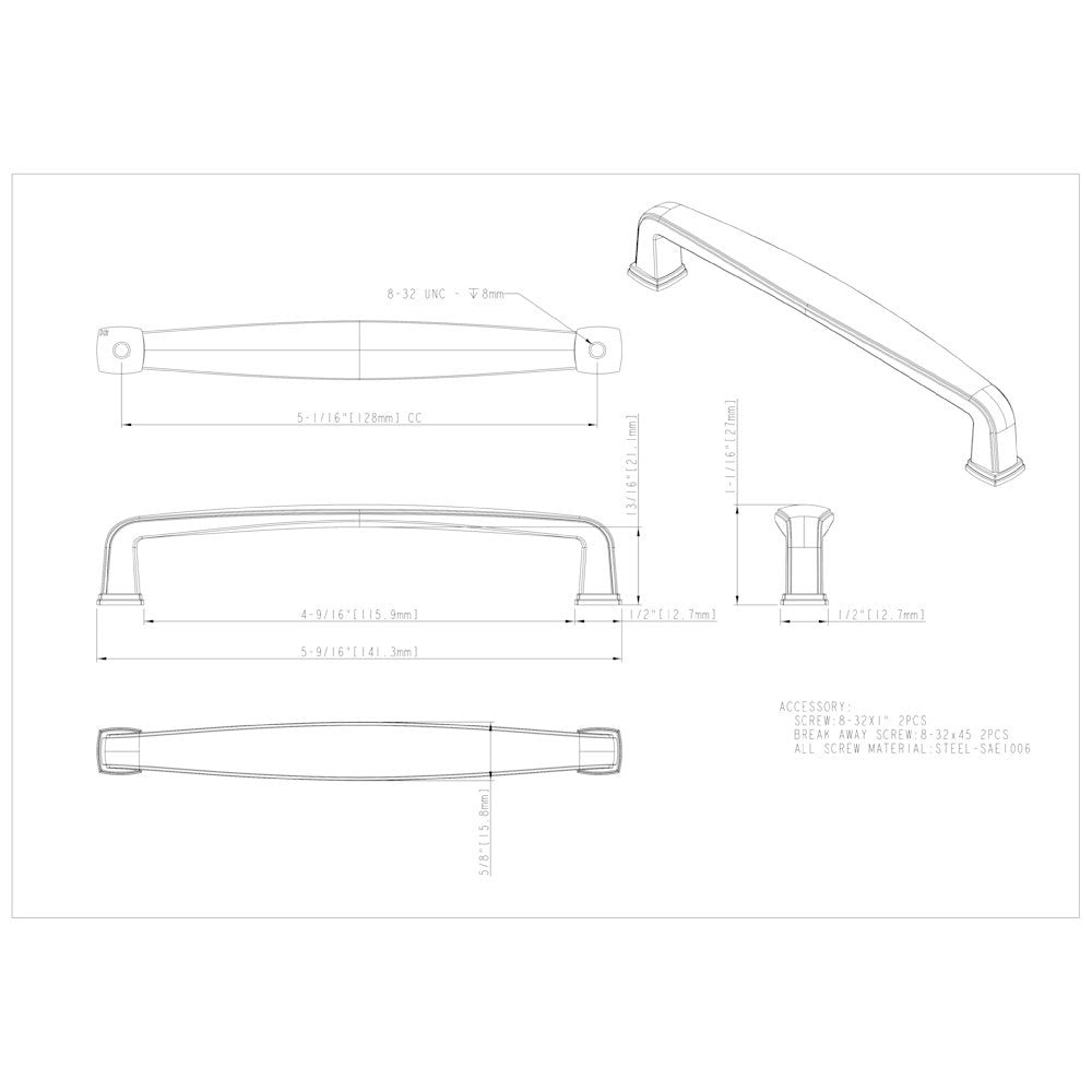 96 mm Center-to-Center Satin Nickel Square Milan 1 Cabinet Pull