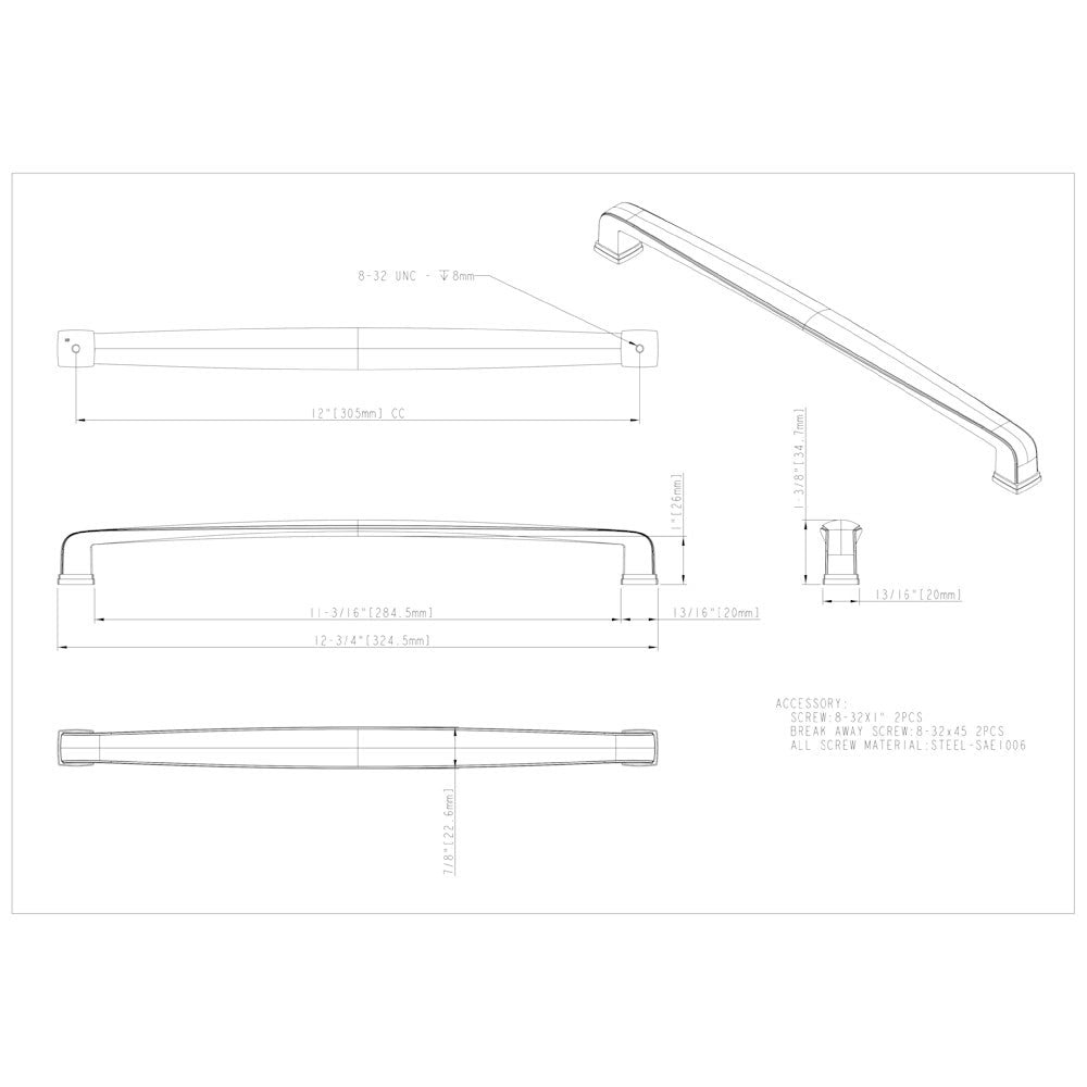 96 mm Center-to-Center Satin Nickel Square Milan 1 Cabinet Pull