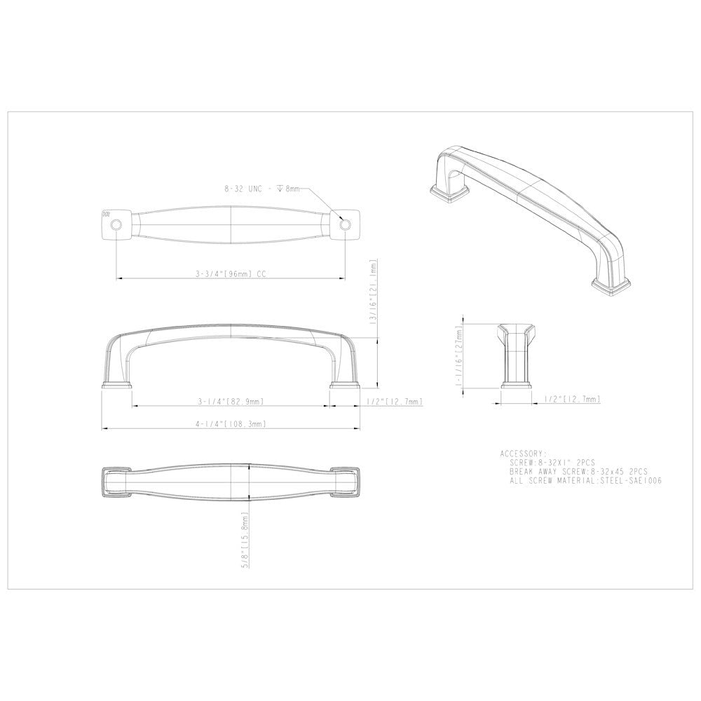 96 mm Center-to-Center Satin Nickel Square Milan 1 Cabinet Pull