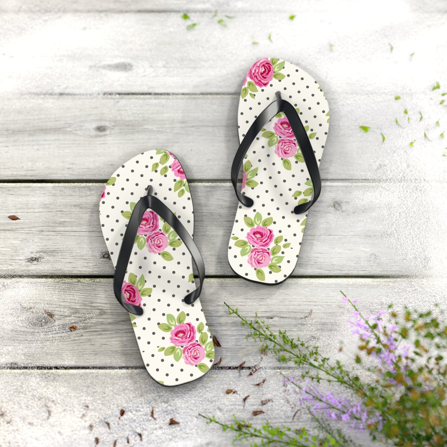 Customizable: Floral Flip Flops, Comfortable Summer Sandals, Beach Footwear, Gift for Vacation, Floral Patterns