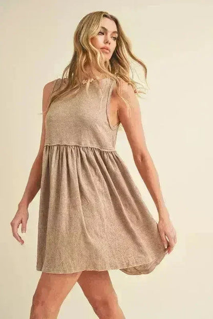 Round Neck Mini Tank Dress – Versatile Ruched Casual Wear