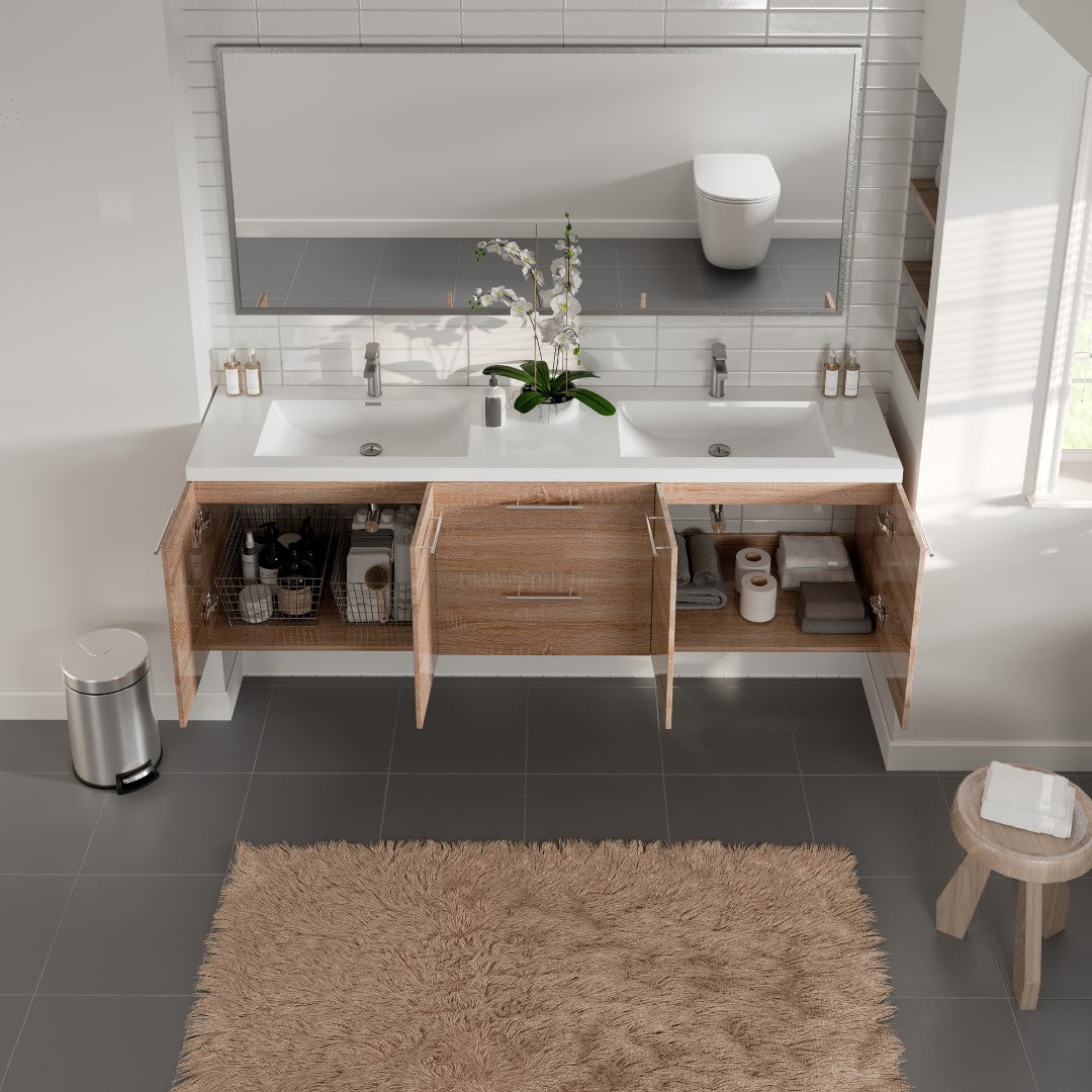 Eviva Axis Wall Mount Bath Vanity with Acrylic Top and Integrated Sinks