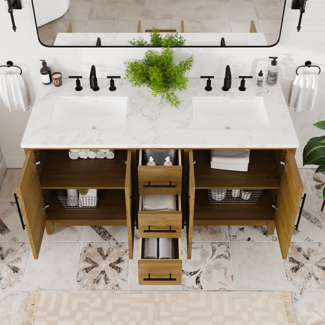 Eviva Graham Bath Vanity with Engineered Stone Top and Integrated Sink (30"-72")