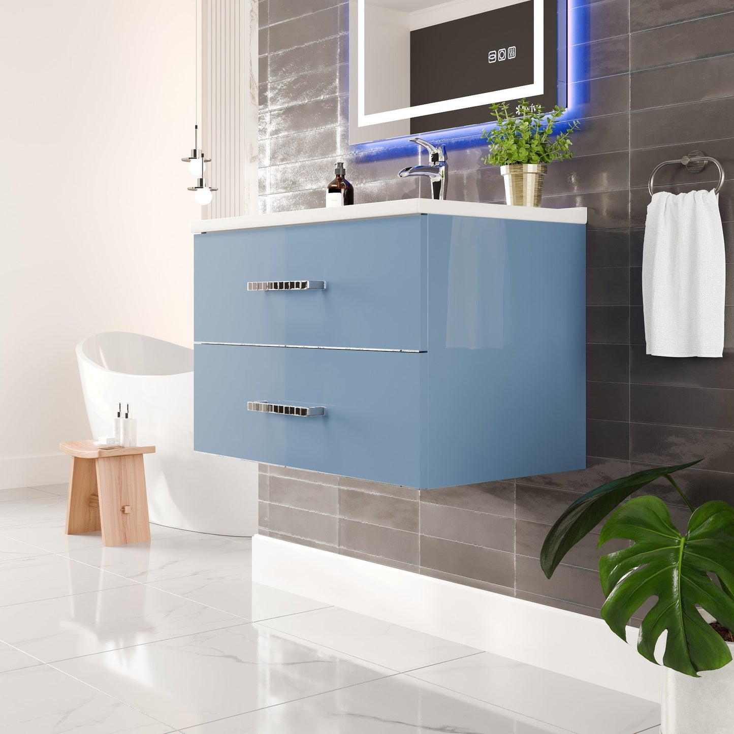 Eviva Daytona Wall Mount Bath Vanity with Porcelain Top and Integrated Sink