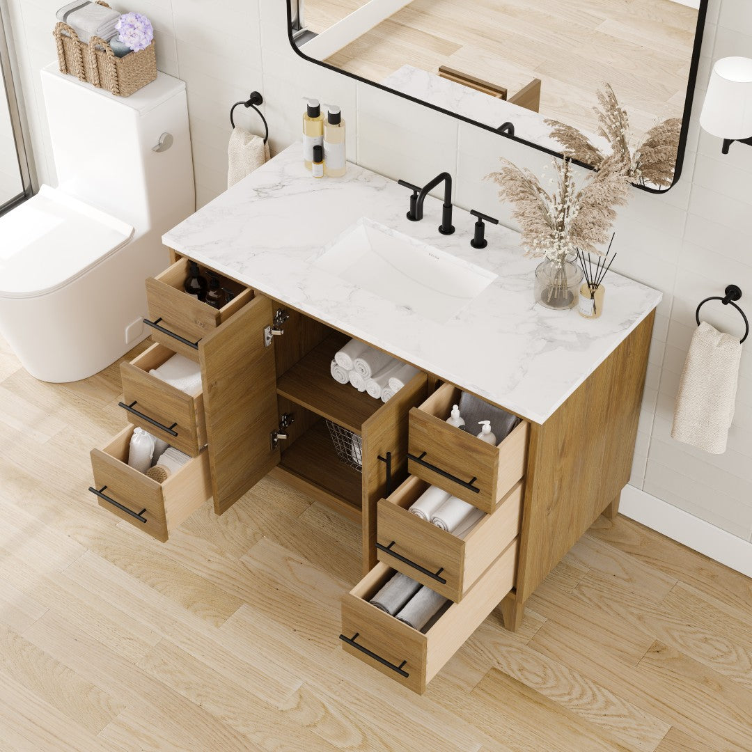 Eviva Graham Bath Vanity with Engineered Stone Top and Integrated Sink (30"-72")