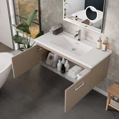 Eviva Orleans Wall Mount Bath Vanity with Porcelain Top and Integrated Sink
