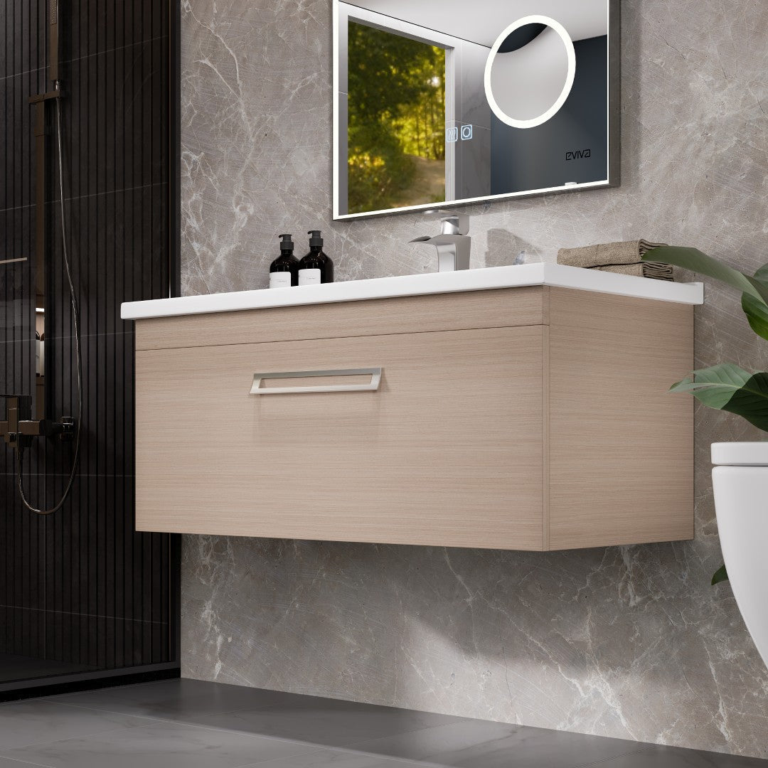Eviva Orleans Wall Mount Bath Vanity with Porcelain Top and Integrated Sink