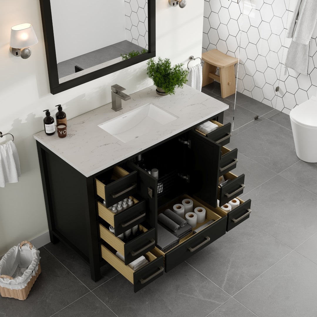 Eviva London Bath Vanity with Carrara Quartz Top and Undermount Porcelain Sink (20"-60")
