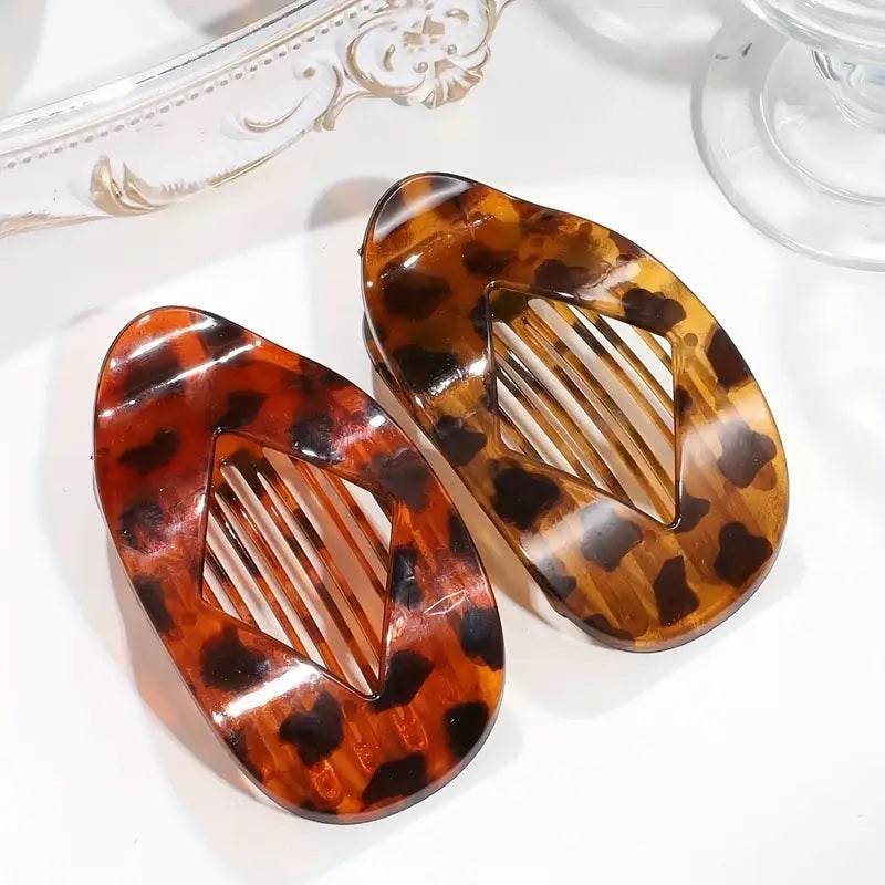 Leopard Matte Oval Hair Claw Clip – Curved Barrette for Women
