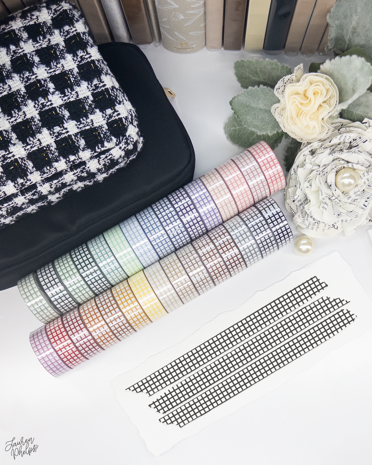 Black Classic Grid 15mm washi