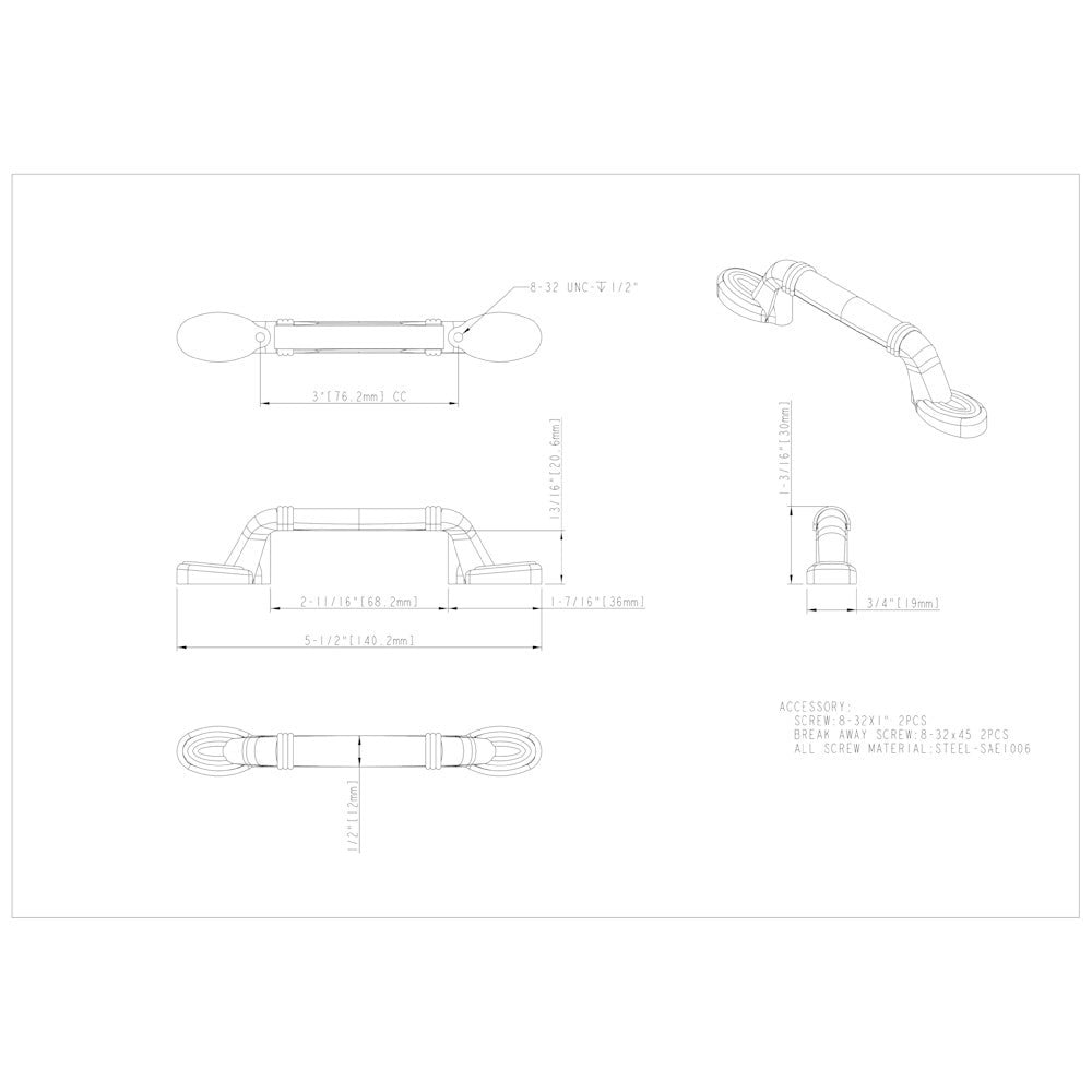 3" Center-to-Center Satin Nickel Ringed Detail Vienna Cabinet Pull