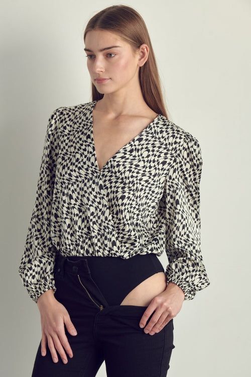 Women's V-Neck Abstract Print Blouse with Long Sleeves | Apparel | Kitchen + Metal