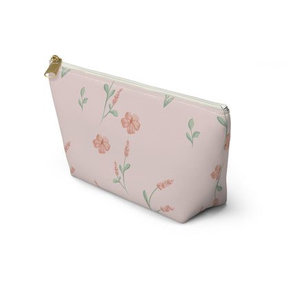 Customizable: Floral Cosmetic Bag with T-Bottom, Makeup Organizer, Flower Print Pouch, Cute Travel Accessory, Gift for Her, Mother’s Day