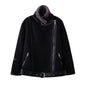 Women Clothing Rabbit Fur Stand Collar Zipper Ornament All Matching Long Sleeved Jacket Coat