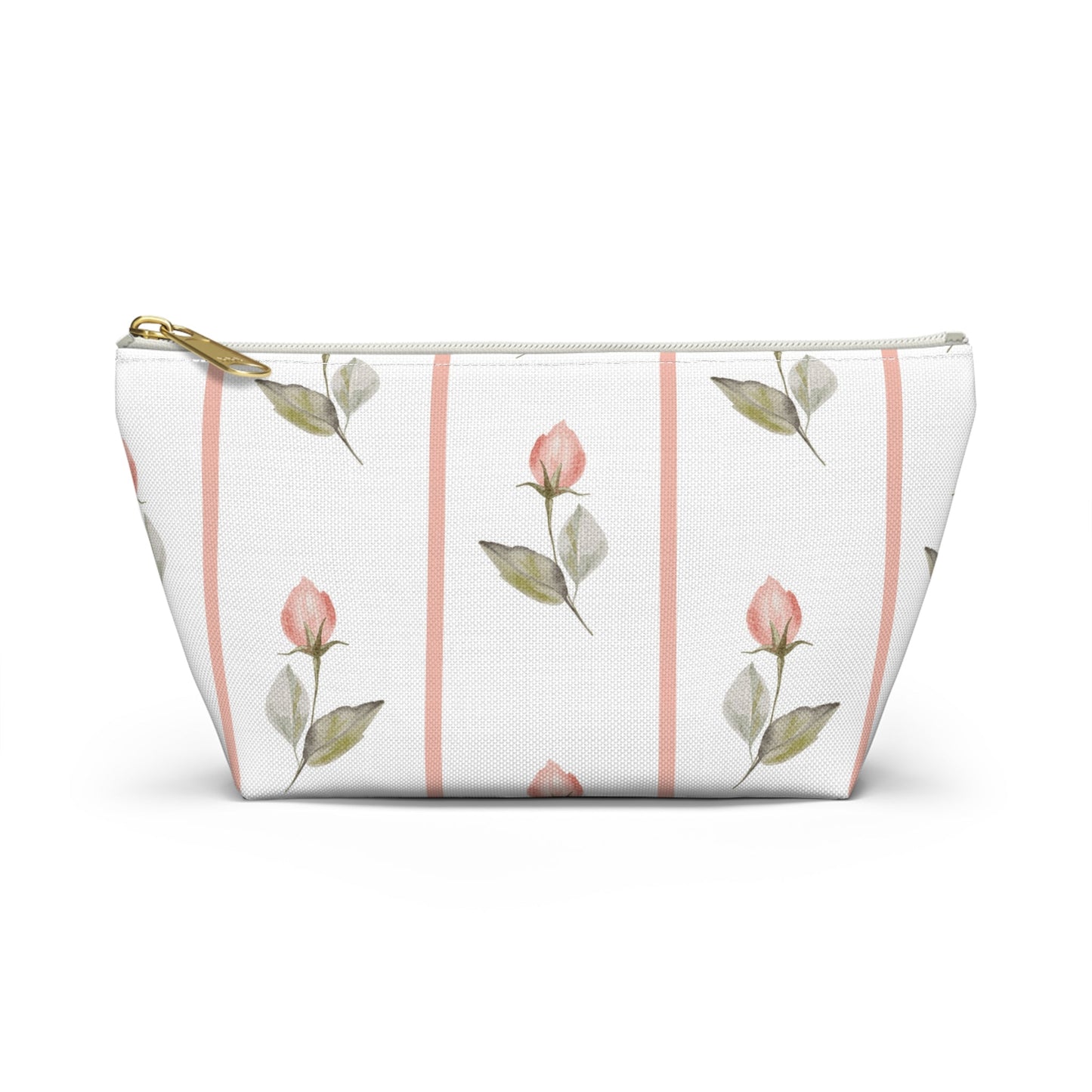 Customizable: Chic Floral Accessory Pouch for Women, Makeup Bag, Travel Toiletry Organizer, Gift for Her, Rose Striped Design