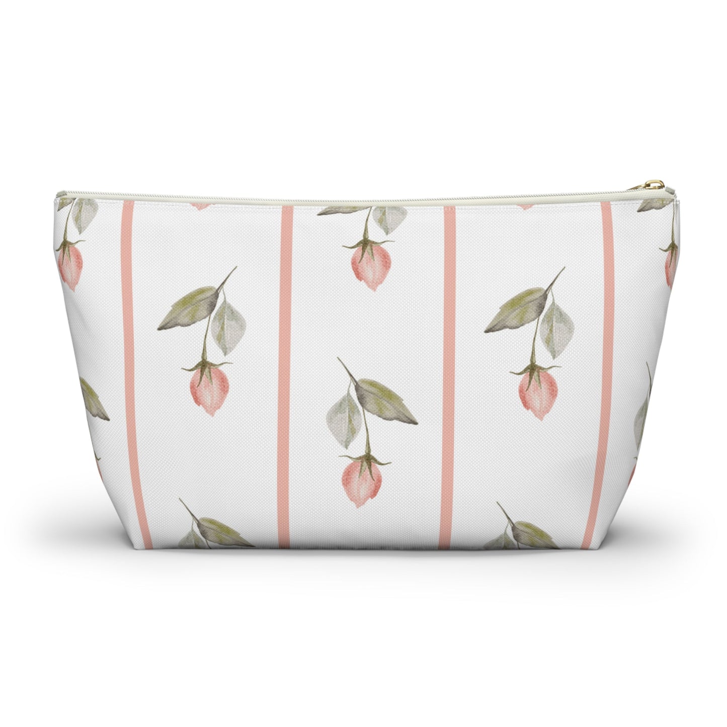 Customizable: Chic Floral Accessory Pouch for Women, Makeup Bag, Travel Toiletry Organizer, Gift for Her, Rose Striped Design