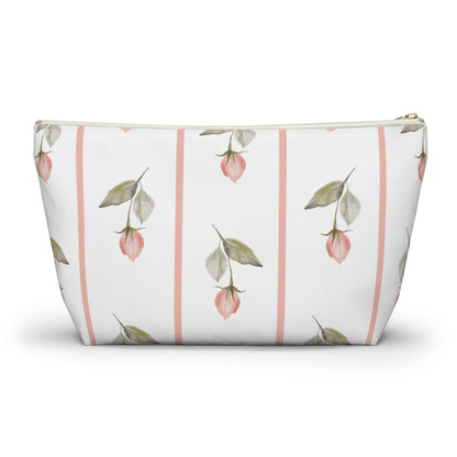 Customizable: Chic Floral Accessory Pouch for Women, Makeup Bag, Travel Toiletry Organizer, Gift for Her, Rose Striped Design