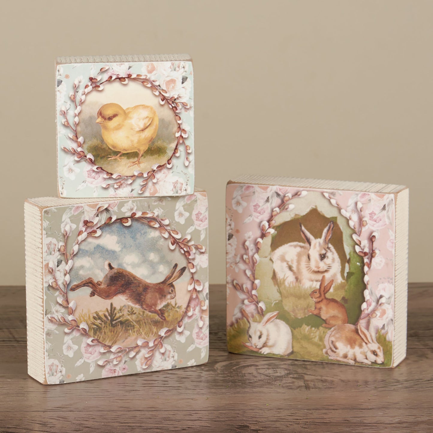 Chick Vintage Wooden Block Sign | Square Easter Spring Wall Desk Decor