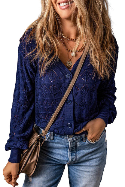 Green Lightweight Buttoned Front Crochet Cardigan