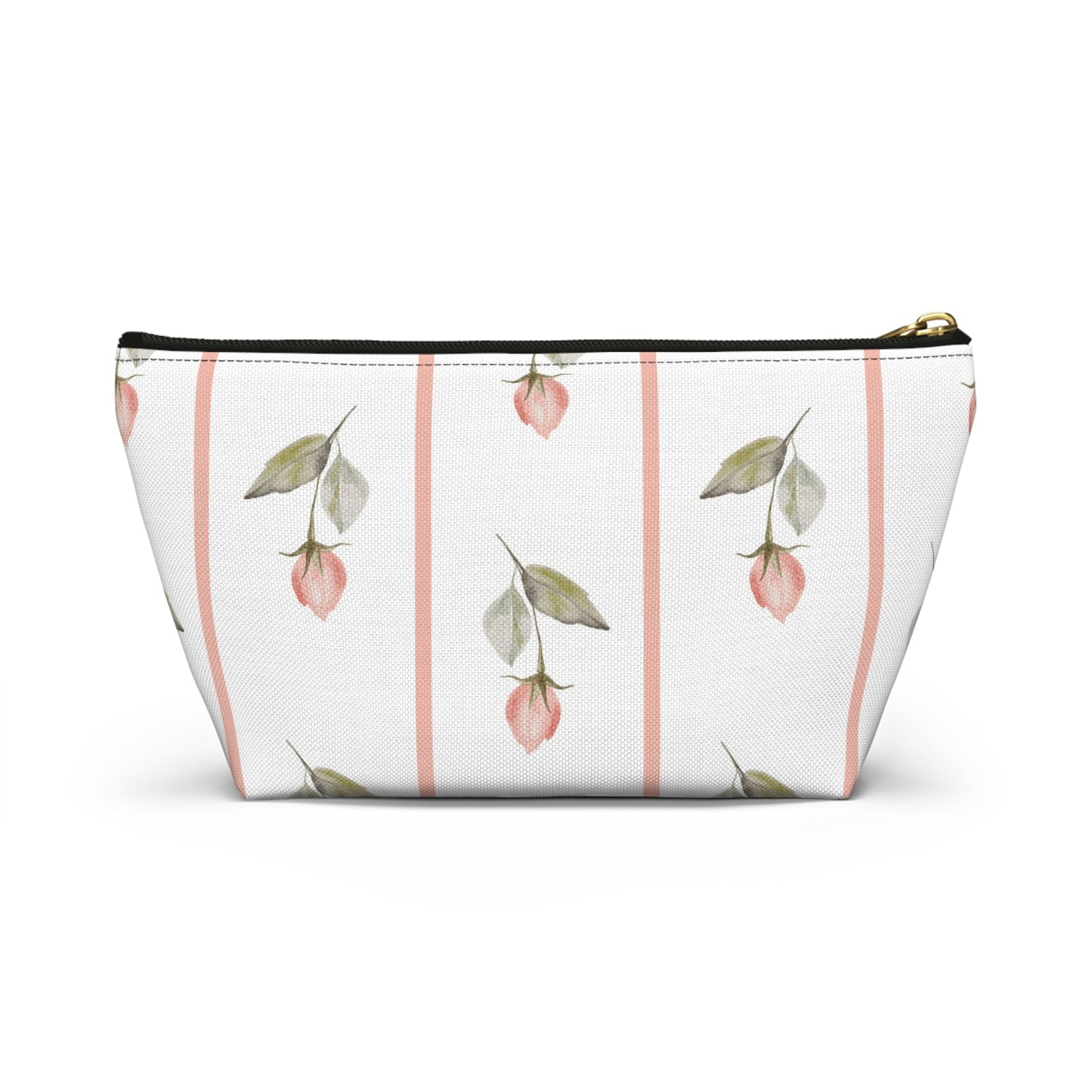Customizable: Chic Floral Accessory Pouch for Women, Makeup Bag, Travel Toiletry Organizer, Gift for Her, Rose Striped Design