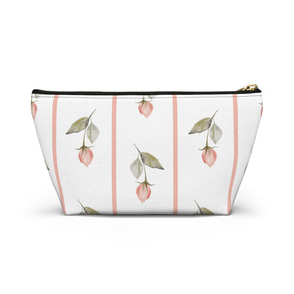 Customizable: Chic Floral Accessory Pouch for Women, Makeup Bag, Travel Toiletry Organizer, Gift for Her, Rose Striped Design