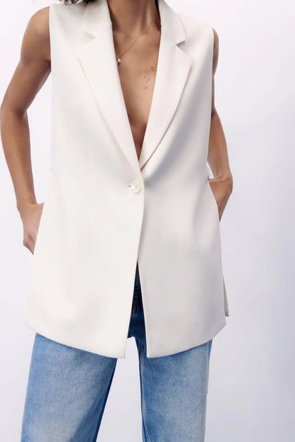 Autumn Solid Color Tied Decorative Split Single Button Vest Blazer Vest