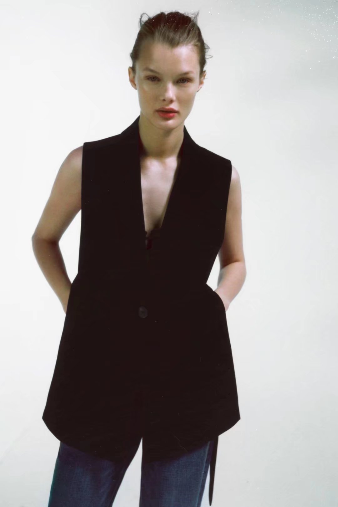 Autumn Solid Color Tied Decorative Split Single Button Vest Blazer Vest