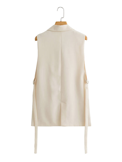 Autumn Solid Color Tied Decorative Split Single Button Vest Blazer Vest