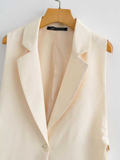 Autumn Solid Color Tied Decorative Split Single Button Vest Blazer Vest
