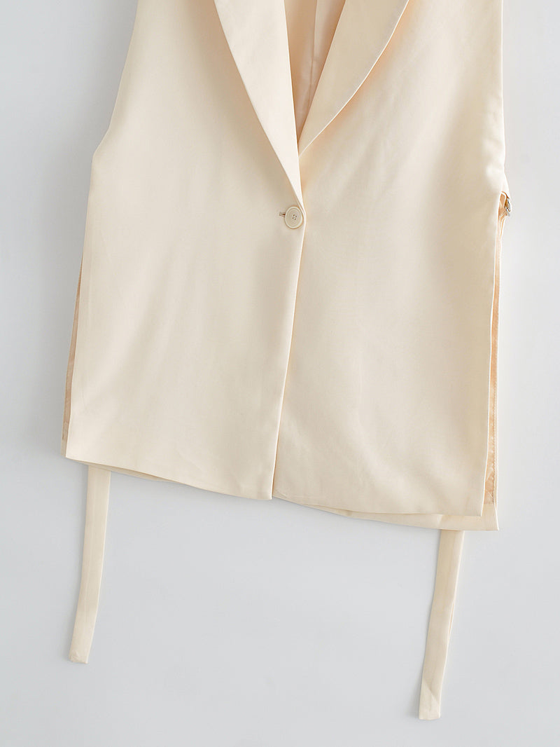 Autumn Solid Color Tied Decorative Split Single Button Vest Blazer Vest