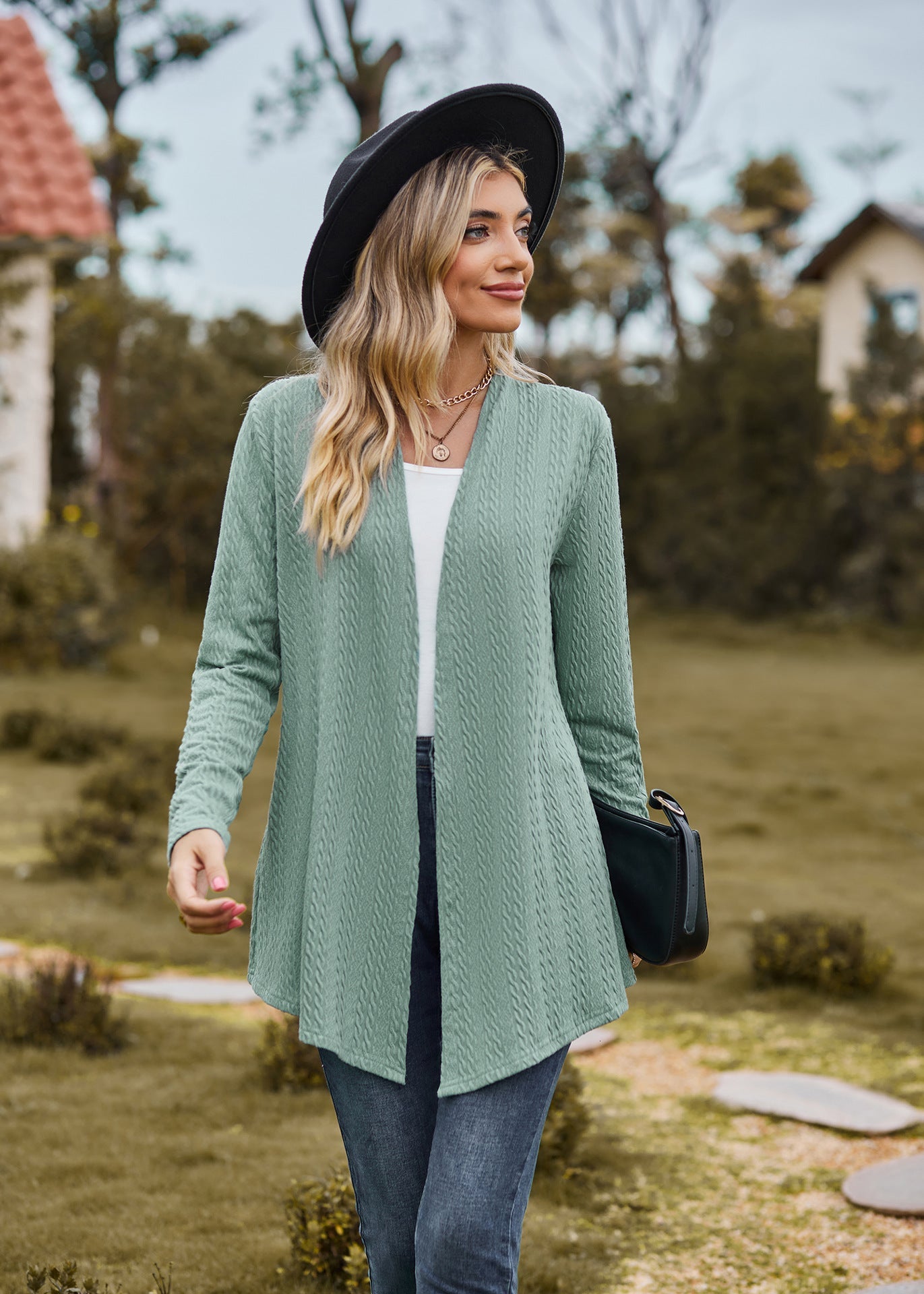 Autumn Winter Solid Color Long Sleeve Loose Cardigan Coat Women Top Women