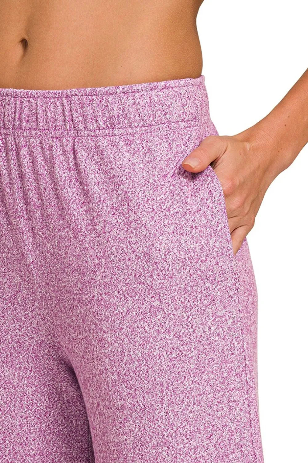 Zenana Soft Melange Short Sleeve Tee & Long Pants Set in Plum
