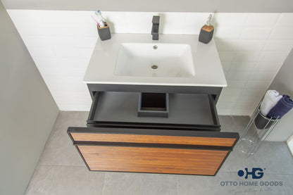Urban 36" Walnut Floating Bathroom Vanity with Porcelain Top