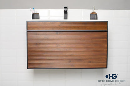 Urban 36" Walnut Floating Bathroom Vanity with Porcelain Top