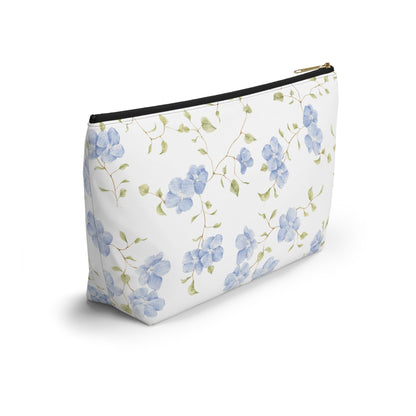 Customizable: Floral Accessory Pouch, Cosmetic Bag, Makeup Organizer, Gift for Her, Travel Essentials, Blue Floral Design