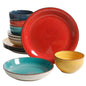 Gibson Color Speckle 12 Piece Mix and Match Double Bowl Dinnerware Set