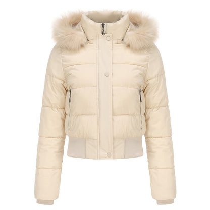 Autumn Winter Warm Keeping Cotton Clothing Ladies Short Velvet Detachable Hat Long Sleeve Cotton Coat