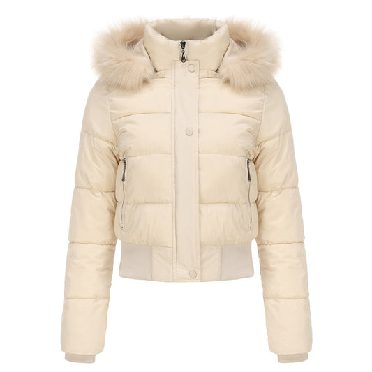 Autumn Winter Warm Keeping Cotton Clothing Ladies Short Velvet Detachable Hat Long Sleeve Cotton Coat