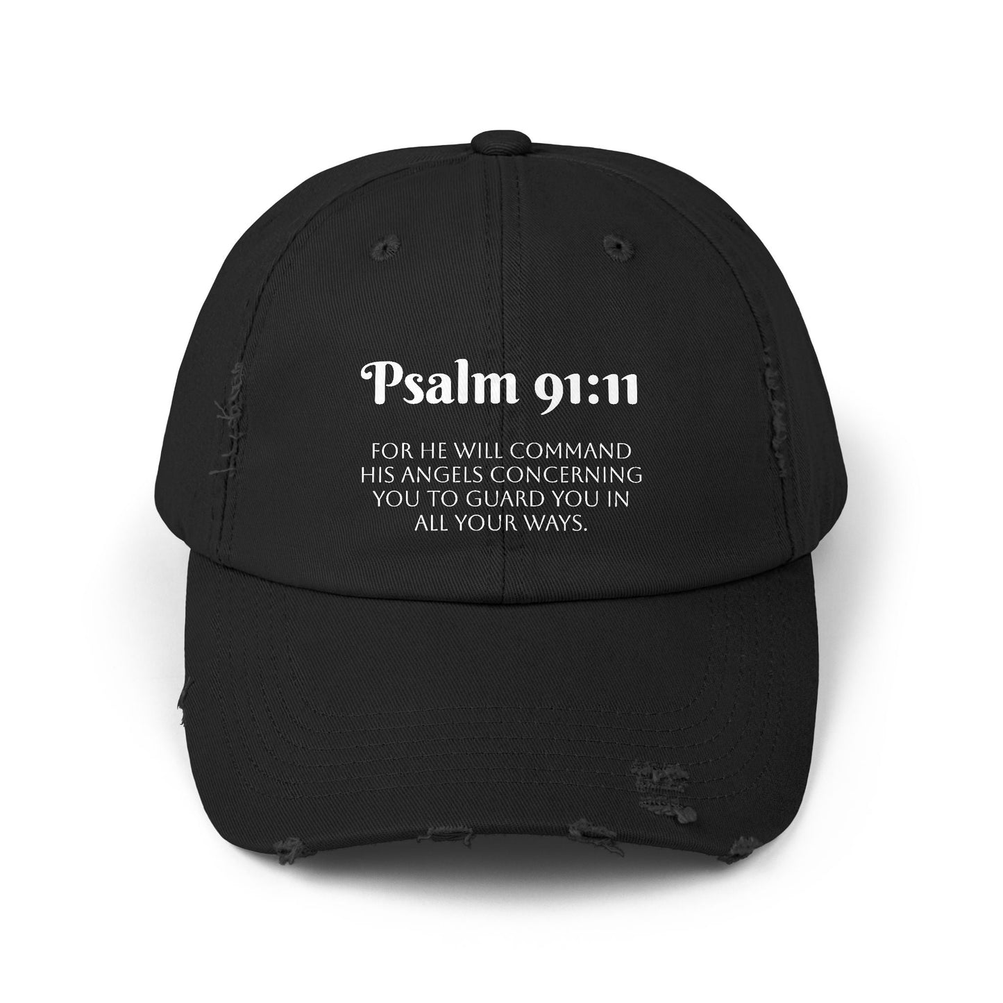 Faith-Inspired Unisex Distressed Cap, Psalm 91:11 Scripture Hat for Daily Wear, Inspirational Gift, Casual Style, Christian Faith
