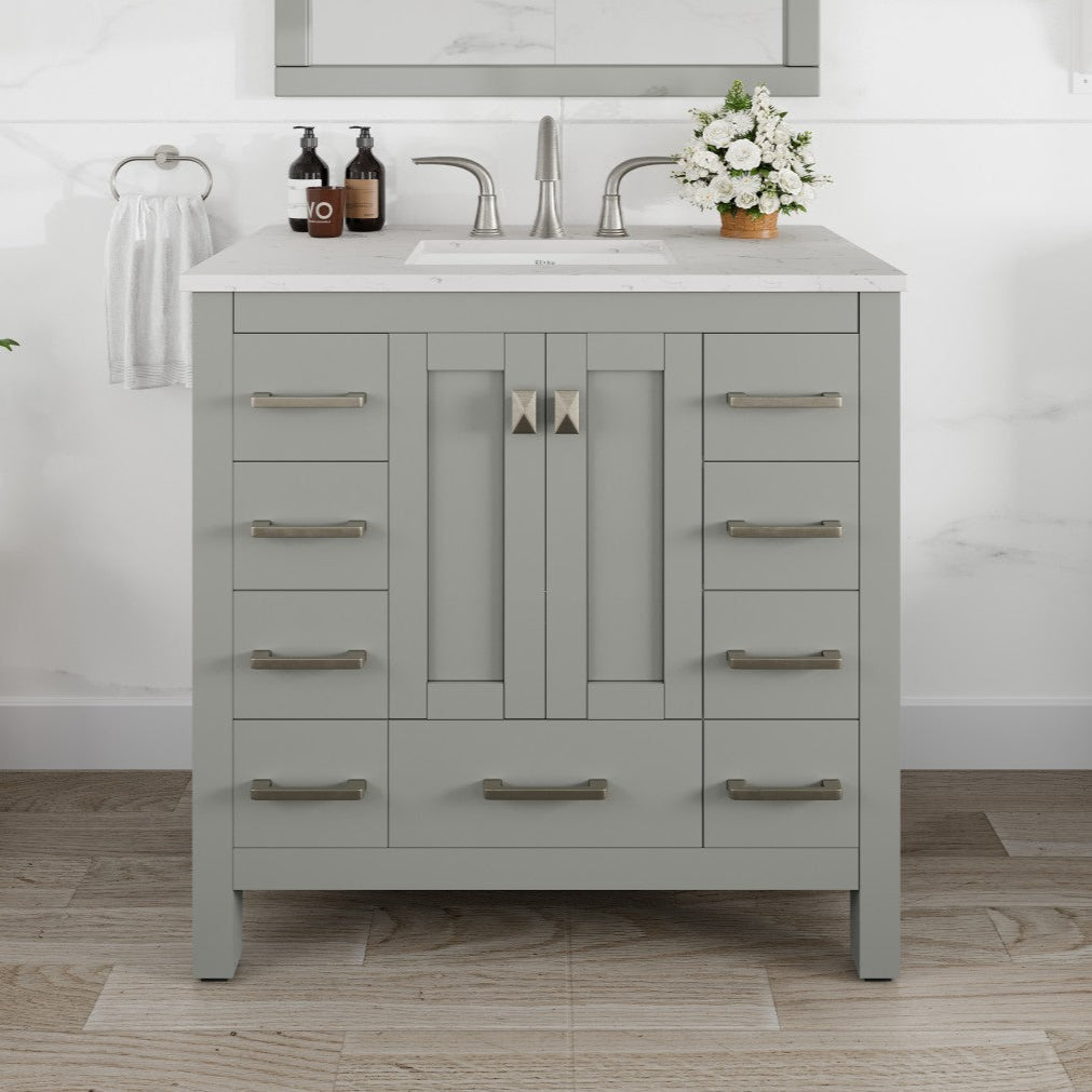 Eviva Hampton Bath Vanity with Carrara Quartz Top and Undermount Porcelain Sink