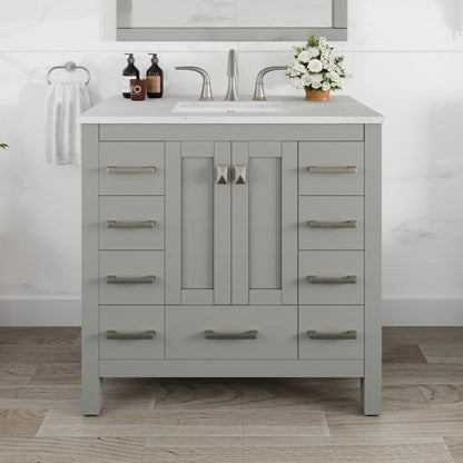 Eviva Hampton Bath Vanity with Carrara Quartz Top and Undermount Porcelain Sink