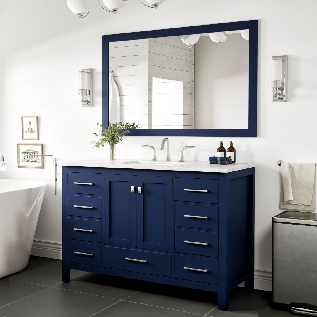 Eviva Acclaim 60" x 30" Rectangular Blue Wooden Framed Mirror