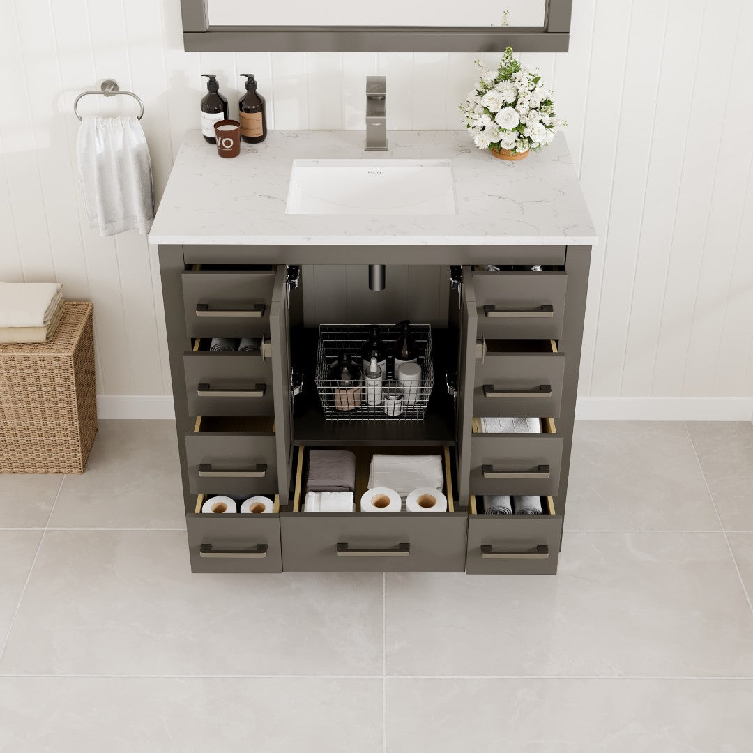 Eviva Hampton Bath Vanity with Carrara Quartz Top and Undermount Porcelain Sink
