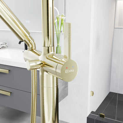 Eviva Modem Single-Handle Freestanding Tub Faucet with Hand Shower – Brushed   Gold