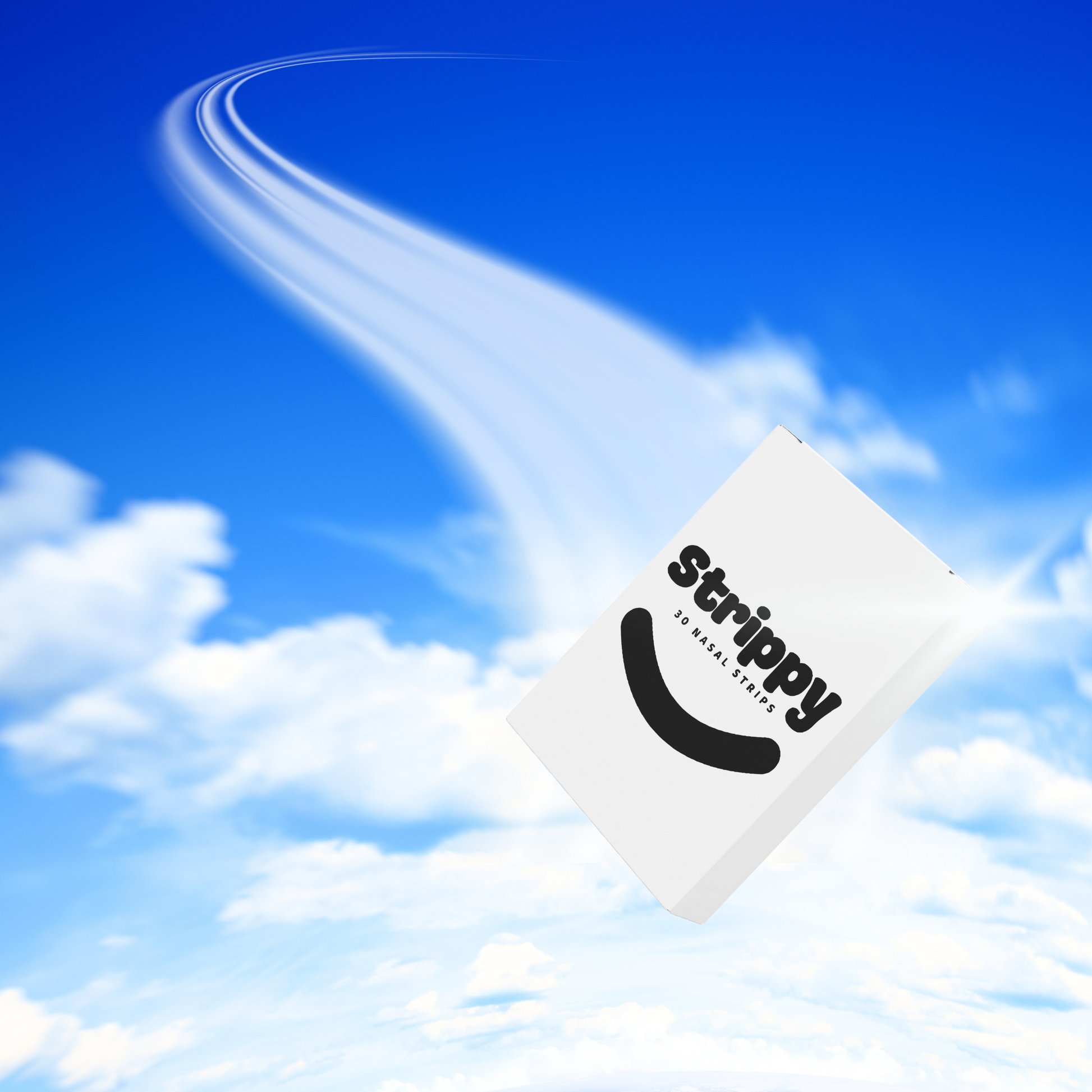 Strippy product with logo against a blue sky background