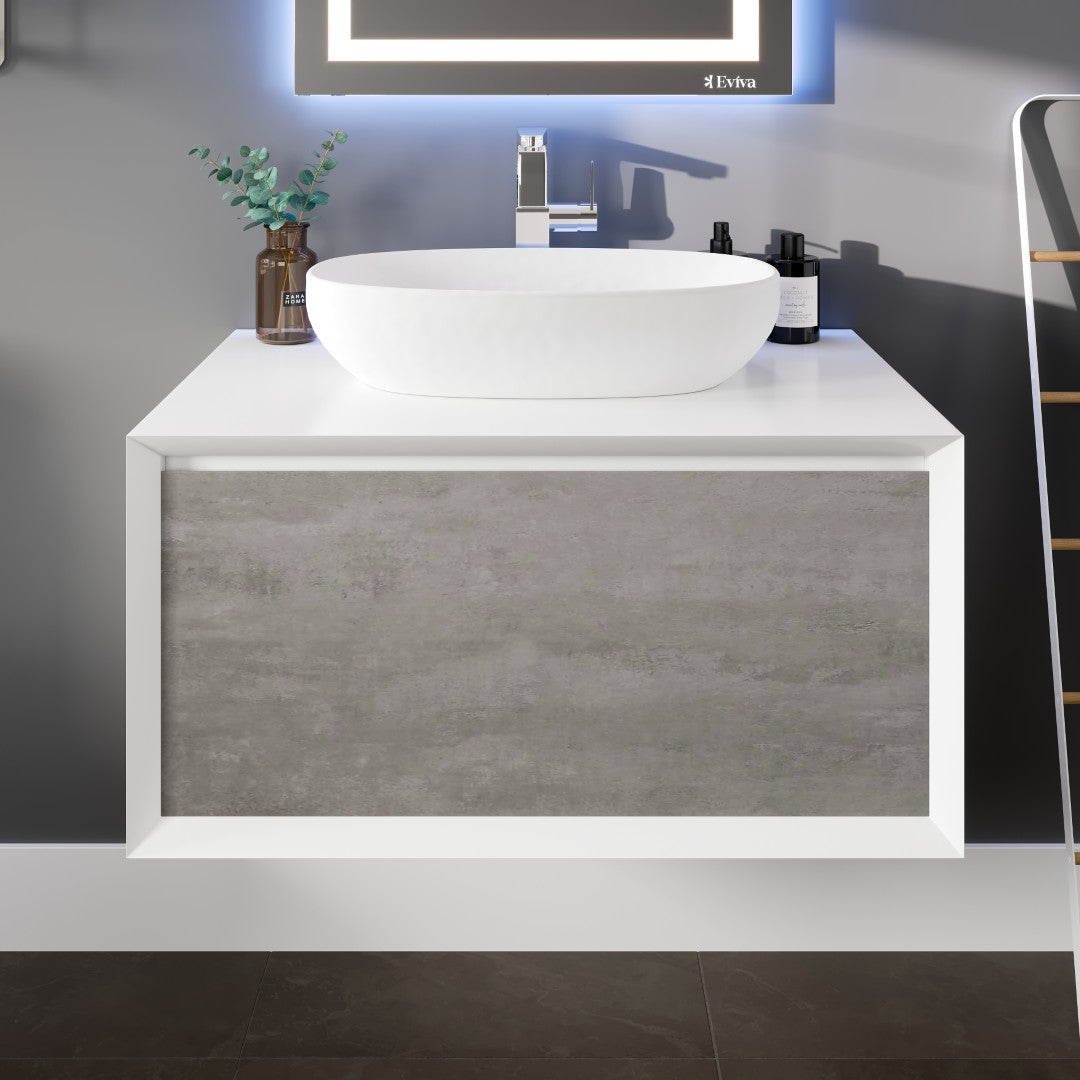 Eviva Santa Monica Wall Mount Bath Vanity with Acrylic Top and Vessel Solid Surface Sink (30"-36")