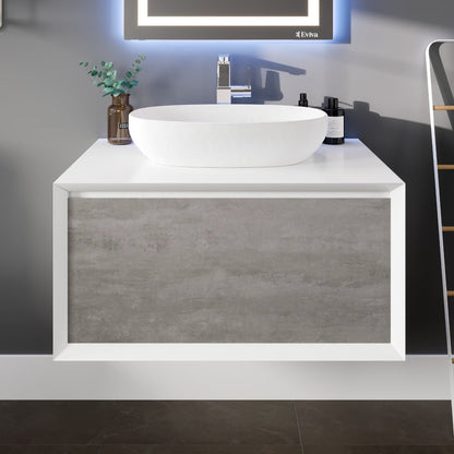 Eviva Santa Monica Wall Mount Bath Vanity with Acrylic Top and Vessel Solid Surface Sink (30"-36")