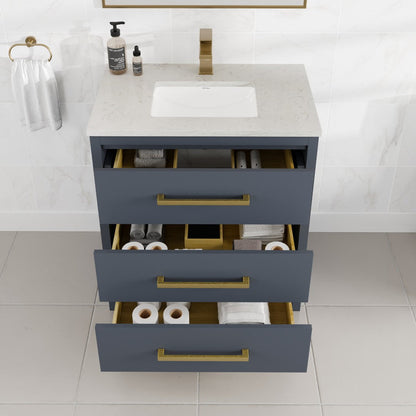 Eviva Curio Bath Vanity with Carrara Quartz Top and Undermount Porcelain Sink (24"-60")