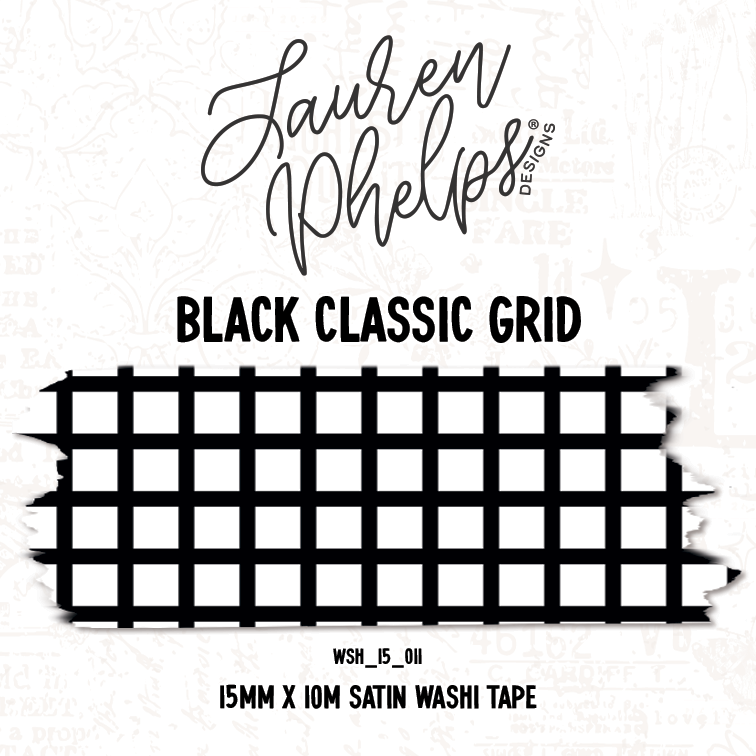 Black Classic Grid 15mm washi
