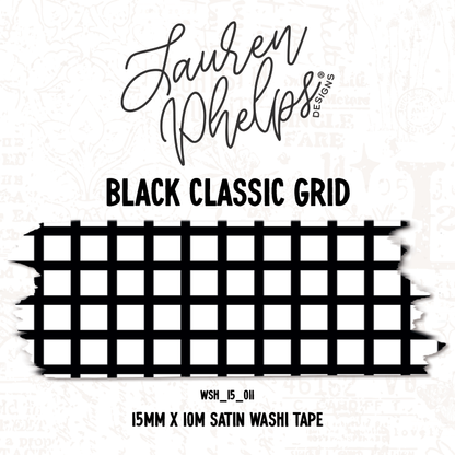 Black Classic Grid 15mm washi